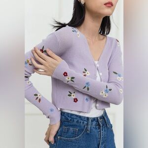 Zara Purple Floral Embroidered Cardigan